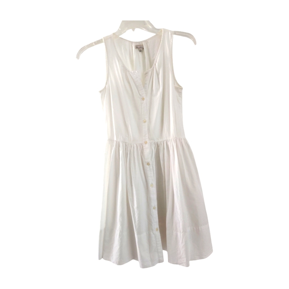 Gap Sleeveless Dress Size 2 White Button Front Striped Seersucker Pockets Lined